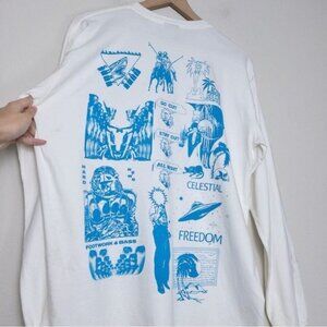 Stussy Mash Pigment Dyed Long Sleeve Tshirt L White Blue SAMPLE Mens